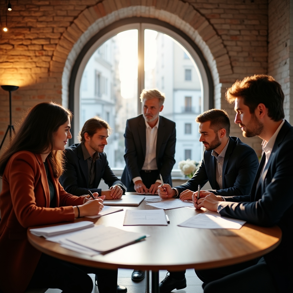 Partecipanti a un workshop sulla negoziazione del prezzo con materiali didattici sul tavolo